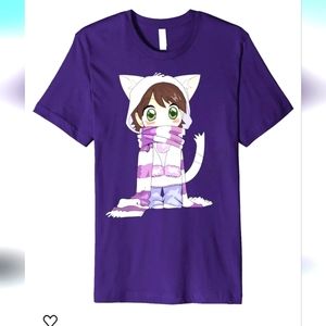 Chibi Cat Anime Girl Purple T-Shirt 👕 Size Large. C25